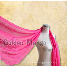 Solid color embroidered silk tudung